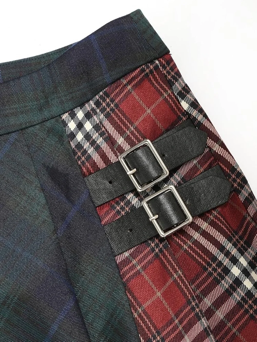 MID WAIST PATCHED CHECK BUCKLE MAXI SKIRT ~ Size Xl